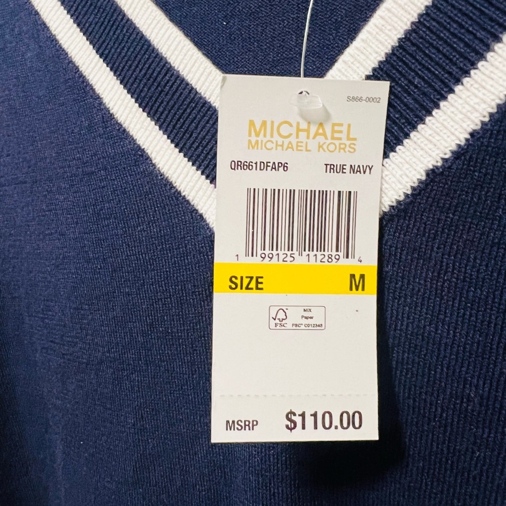 Michael Kors Navy Sweater with White Trim - Picture 2 of 3